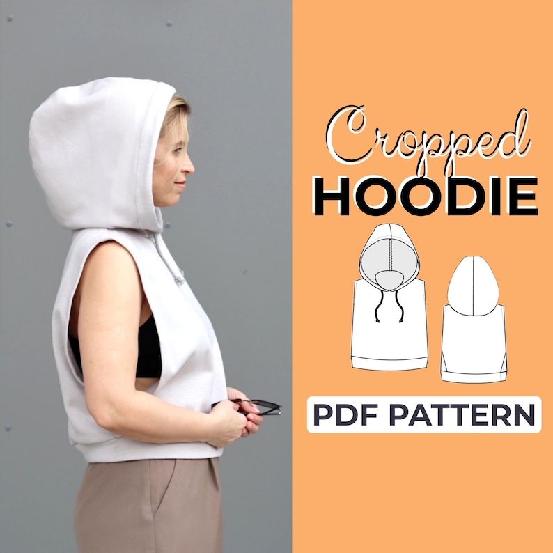 Patrón de costura para sudadera corta sin mangas / Patrón de sudadera / Patrón + Instrucciones ilustradas detalladas / XXS - 7XL / A0, A4 y Carta de EE. UU. imagen 1