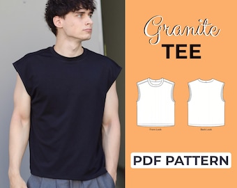 Mens Muscle Tee Sewing Pattern | Sleeveless Shirt | Easy Beginner Pattern + Easy Illustrated Tutorial | XS - 7XL | A0, A4 & US Letter