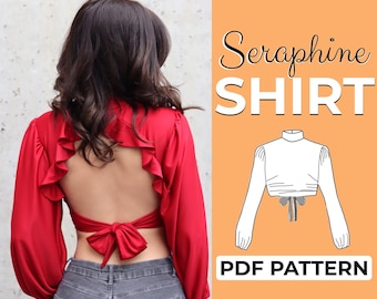 Open Back Ruffle Blouse Sewing Pattern | Tieback Top | Easy Beginner Pattern + Detailed Illustrated Tutorial | XXS - XXXL | A0, A4, USLetter