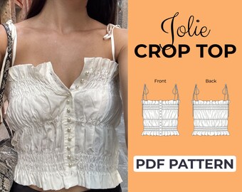 Ruffle Crop Top Sewing Pattern | Tie Top Button Up Top Pattern | Pattern + Detailed Illustrated Instruction | XXS - 7XL | A0, A4 & US-Letter