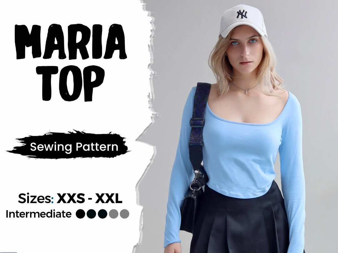 Square Neck Long Sleeve Top Sewing Pattern - One Shoulder Top Pattern ...