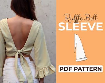 Ruffle Bell Sleeve Sewing Pattern, Easy Long Flare Sleeve Pattern in A0, A4 & US-Letter Version + Detailed Instruction, XXS - XXXL