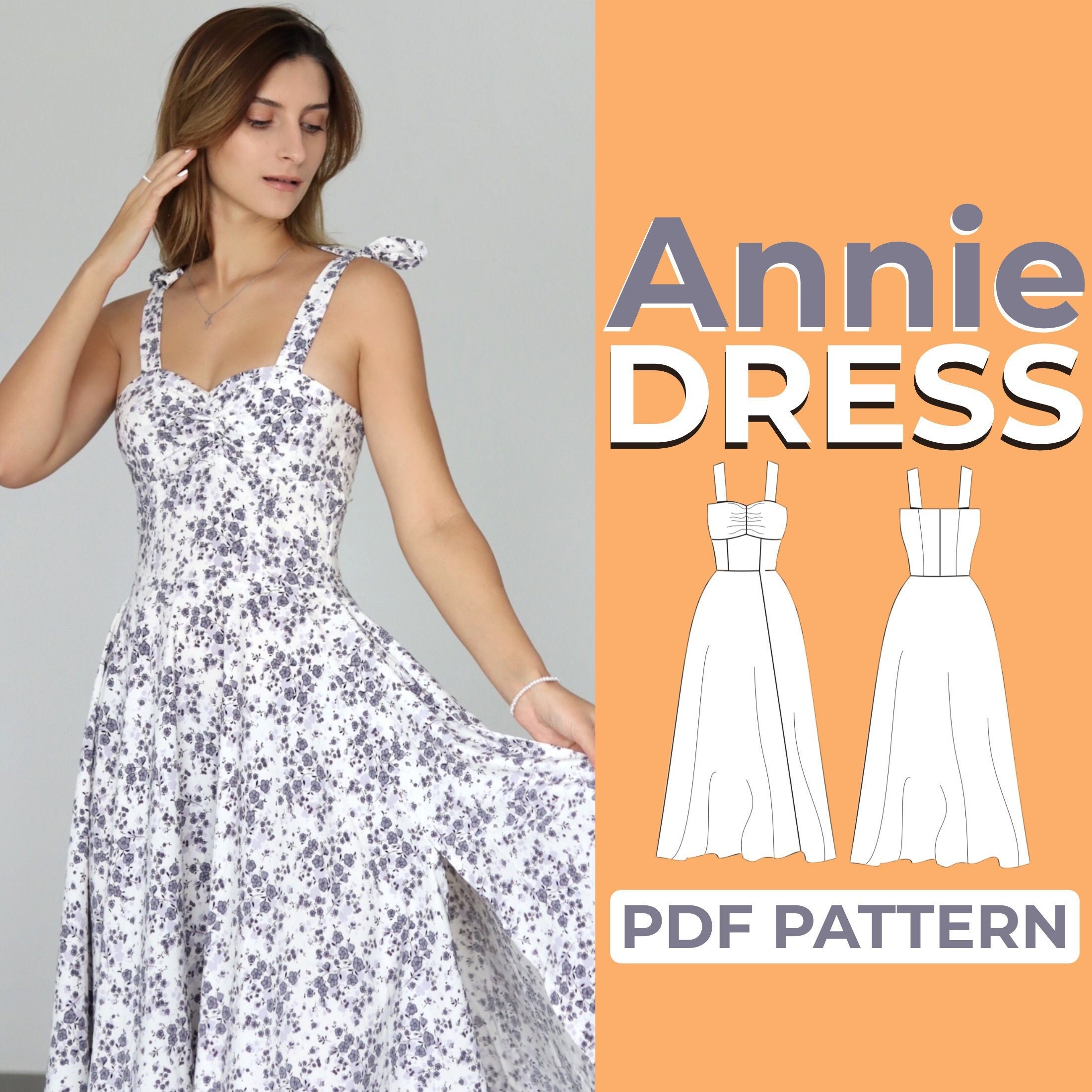 Milkmaid Dress Sewing Pattern, Cottagecore Tie Strap Dress Milkmaid Dress Sewing Pattern, Cottagecore Tie Strap Dress