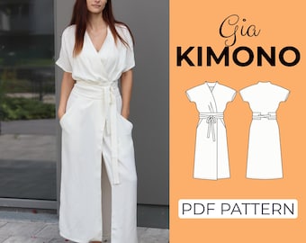 Kimono Robe Sewing Pattern | Kaftan Pattern, Long Robe | Pattern + Detailed Illustration Instruction | XXS - 7XL | A0, A4 & US-Letter