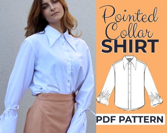 Poet Shirt Sewing Pattern, Pointed Collar Puff Sleeve Shirt, Regency Blouse, XXS - XXXL, A4, A0 & US-Letter + Detailed Illustrated Tutorial