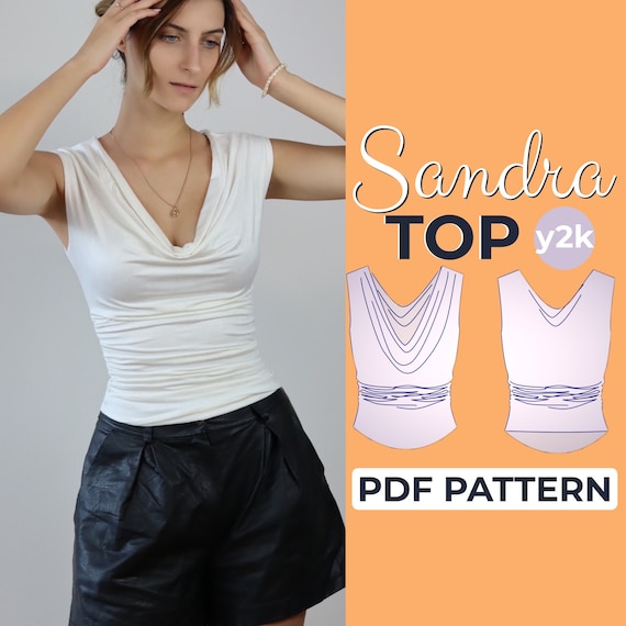 Draped Collar Satin Blouse Sewing Pattern, Cowl Neck, Easy Beginner Pattern, XXS - XXXL, A4, A0 & US-Letter + Detailed Illustrated Tutorial