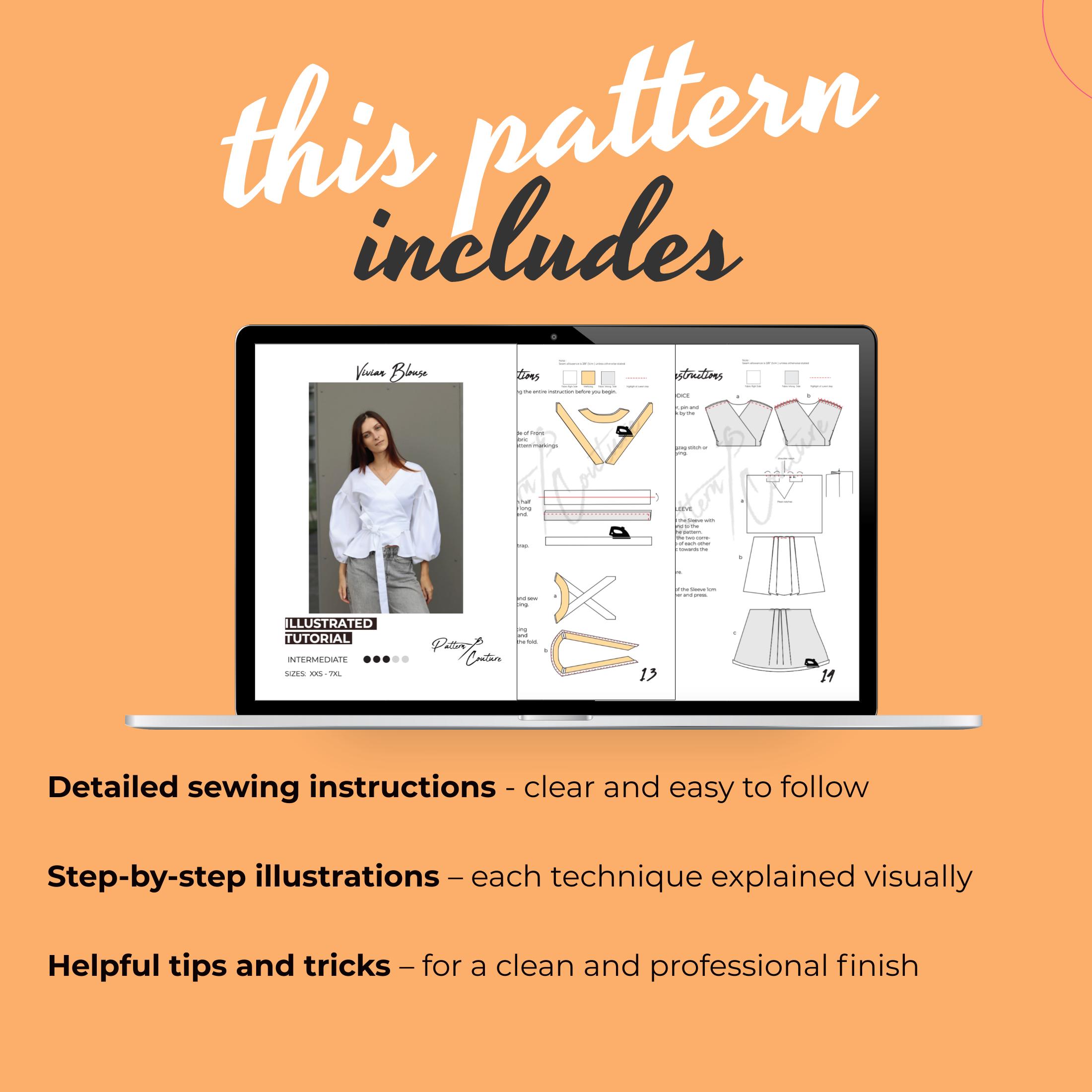 Puff Sleeve Ruffle Blouse Sewing Pattern | Wrap Blouse | Pattern ...