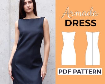 Mini Shift Dress Sewing Pattern | Sleeveless Elegant Dress | Pattern + Detailed Illustrated Instruction | XXS - 7XL | A0, A4 & US-Letter