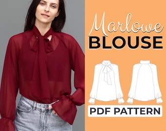 Formal Long Sleeve Blouse Sewing Pattern | Sheer Blouse | Pattern + Detailed Illustration Instruction | XXS - 7XL | A0, A4 & US-Letter