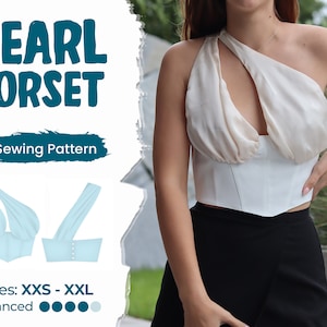 corset top sewing pattern | XXS-XXL | one shoulder bustier pattern PDF | bodice pattern | underbust corset | illustrated tutorial | A0 A4 Us