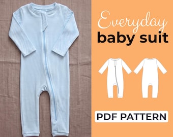 Long Sleeve Baby Romper Sewing Pattern | Baby Overalls | Pattern + Detailed Illustrated Instruction | 0-3M to 2-3Y | A0, A4 & US Letter