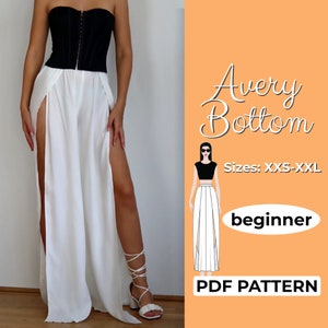 High Slit Boho Pants Sewing Pattern, XXS - XXL, Goddess Wide Leg Pants, Beginner A0, A4 & US-Letter Pattern + Easy Sewing Instruction