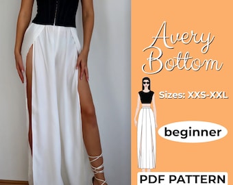 High Slit Boho Pants Sewing Pattern, XXS - XXL, Goddess Wide Leg Pants, Beginner A0, A4 & US-Letter Pattern + Easy Sewing Instruction