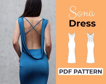Bodycon Dress Sewing Pattern | Draped Cowl Neck Elegant Dress | Pattern + Detailed Illustrated Instruction | XXS - 7XL | A0, A4 & US-Letter
