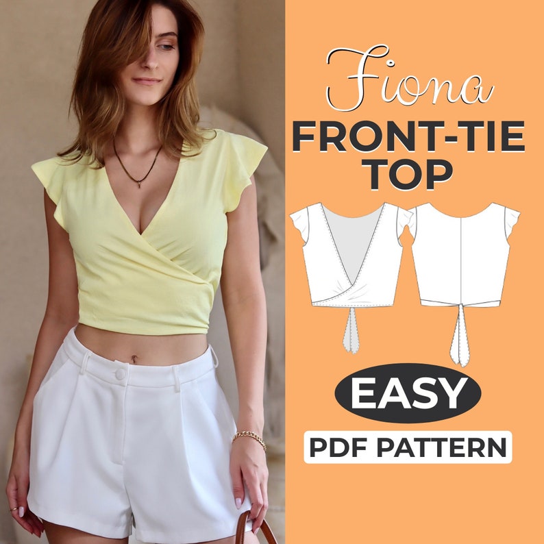 Wrap Top Sewing Pattern Easy Beginner Pattern Easy Illustrated Tutorial XXS XXL Crossover Crop Top A0, A4 & US-Letter image 1