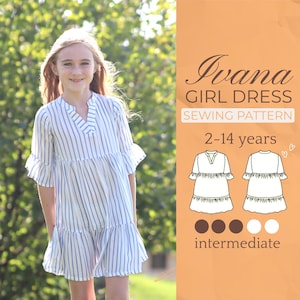 Patrón de costura de vestido para niñas / Vestido de verano para niñas / Patrón + instrucciones detalladas con ilustraciones / De 2 a 14 años / Tamaño A0, A4 y carta de EE. UU.