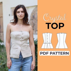 Molde de Costura para Top Tubinho | Top sem Alças, Modelo com Botões | Molde + Instruções Ilustradas Detalhadas | XXS - XXXL | A0, A4 e US-Letter