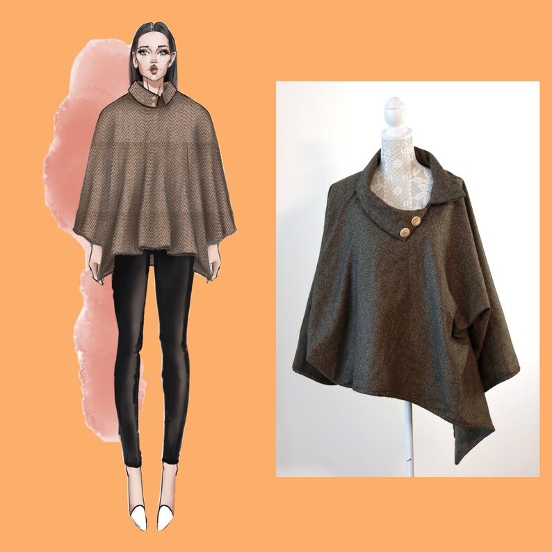 Poncho Cape Pattern | Easy Sewing Pattern | Cover-Up Shawl | A0, A4, US-Letter Pattern + Detailed Instruction, XXS - 3XL image 3