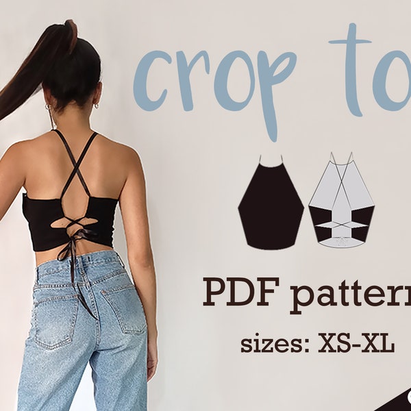 girls crop top sewing pattern - custom crop top - halter dress pattern - halter top sewing pattern - beginner sewing pattern - halter top