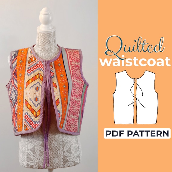 トップス CFT. plover patternreversible short vest Quilted Vest Sewing Pattern, Front Tie Top Pattern, XXS