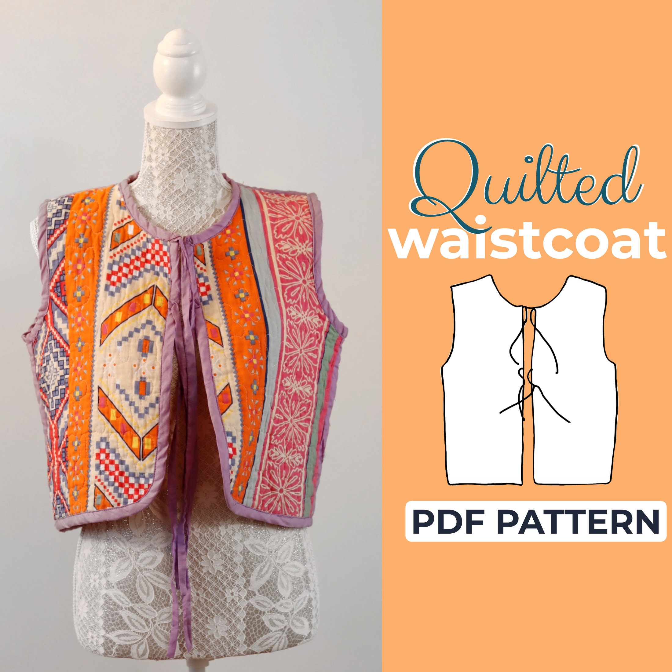 Quilted Vest Sewing Pattern, Front Tie Top Pattern, XXS