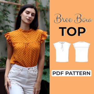 Patrón de costura de blusa con lazo / Blusa de manga corta / Patrón fácil para principiantes + Tutorial ilustrado fácil / XXS - XXL / A0, A4 y tamaño carta de EE. UU.