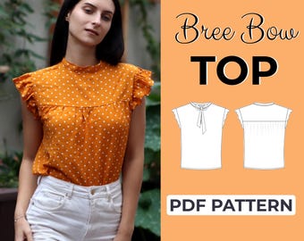 Bow Blouse Sewing Pattern | Short Sleeve Blouse | Easy Beginner Pattern + Easy Illustrated Tutorial | XXS - XXL | A0, A4 & US Letter