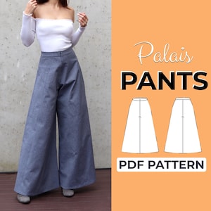 Patrón de costura para pantalones de pierna ancha / Patrón para pantalones largos / Patrón + ilustración detallada / XXS - XXXL / A0, A4 y carta estadounidense