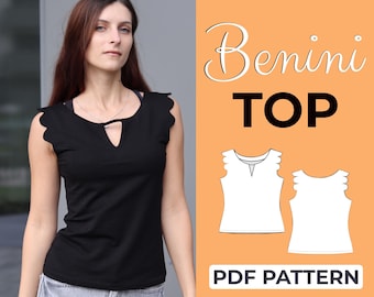 Sleeveless Scalloped Top Sewing Pattern | Butterfly Top | Easy Beginner Pattern + Easy Illustrated Tutorial | XXS - 7XL | A0, A4 & US Letter