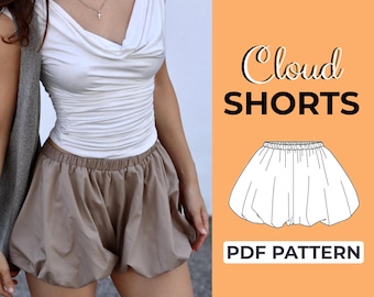 Womens Garter Shorts Sewing Pattern | Gathered Loose Shorts | Pattern + Detailed Illustrated Instruction | XXS - 7XL | A0, A4 & US-Letter