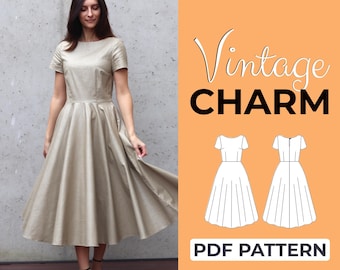 Fitted Bodice Midi Dress Sewing Pattern | Wedding Guest Dress | Pattern + Detailed Illustrated Instruction | XXS - 7XL | A0, A4 & US-Letter