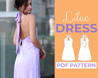 Halter Dress Sewing Pattern | Backless Summer Sun Dress | Pattern + Detailed Illustration Instruction | XXS - XXXL | A0, A4 & US-Letter