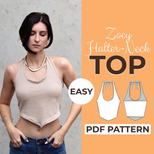 Patrón de costura de top halter / Patrón de top corto sin espalda / Patrón fácil para principiantes + Tutorial ilustrado fácil / XXS - XXXL / A0, A4 y tamaño carta de EE. UU.