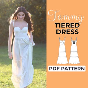 Patrón de costura para vestido escalonado / Patrón para vestido maxi de verano / Patrón + instrucciones ilustradas detalladas / XXS - XXL / A0, A4 y carta estadounidense