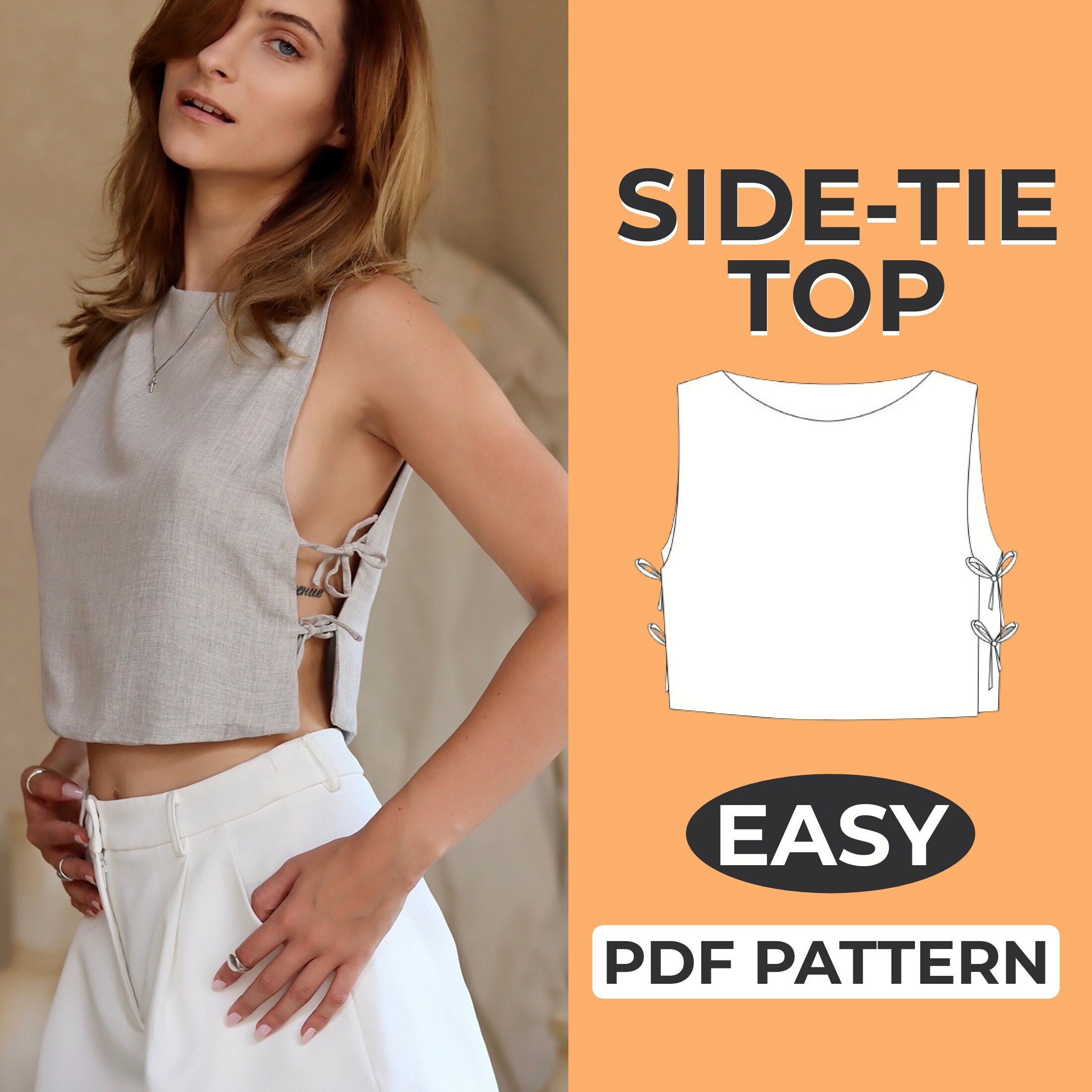 Backless Bandana Top PDF Sewing Pattern Y2K Crop Top Size UK2-16