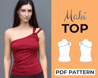 One Shoulder Top Sewing Pattern | Sleeveless Top | Easy Beginner Pattern + Easy Illustrated Tutorial | XXS - 7XL | A0, A4 & US Letter