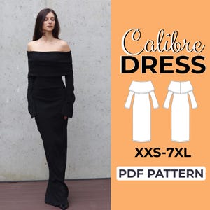 Off Shoulder Dress Sewing Pattern, Fitted Elegant Dress | Easy Beginner Pattern + Easy Illustrated Tutorial | XXS - 7XL | A0, A4 & US Letter