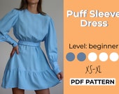 Puff sleeve pattern, smock dress pattern, mini dress pattern, selkie dress, long sleeve pattern, dress pattern mini, cottagecore dress - PDF