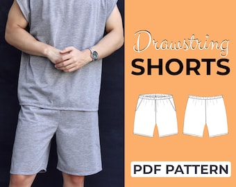 Drawstring Shorts Sewing Pattern | Sweat Shorts Pattern | Easy Beginner Pattern + Easy Illustrated Tutorial | XS - XXXL | A0, A4 & US Letter