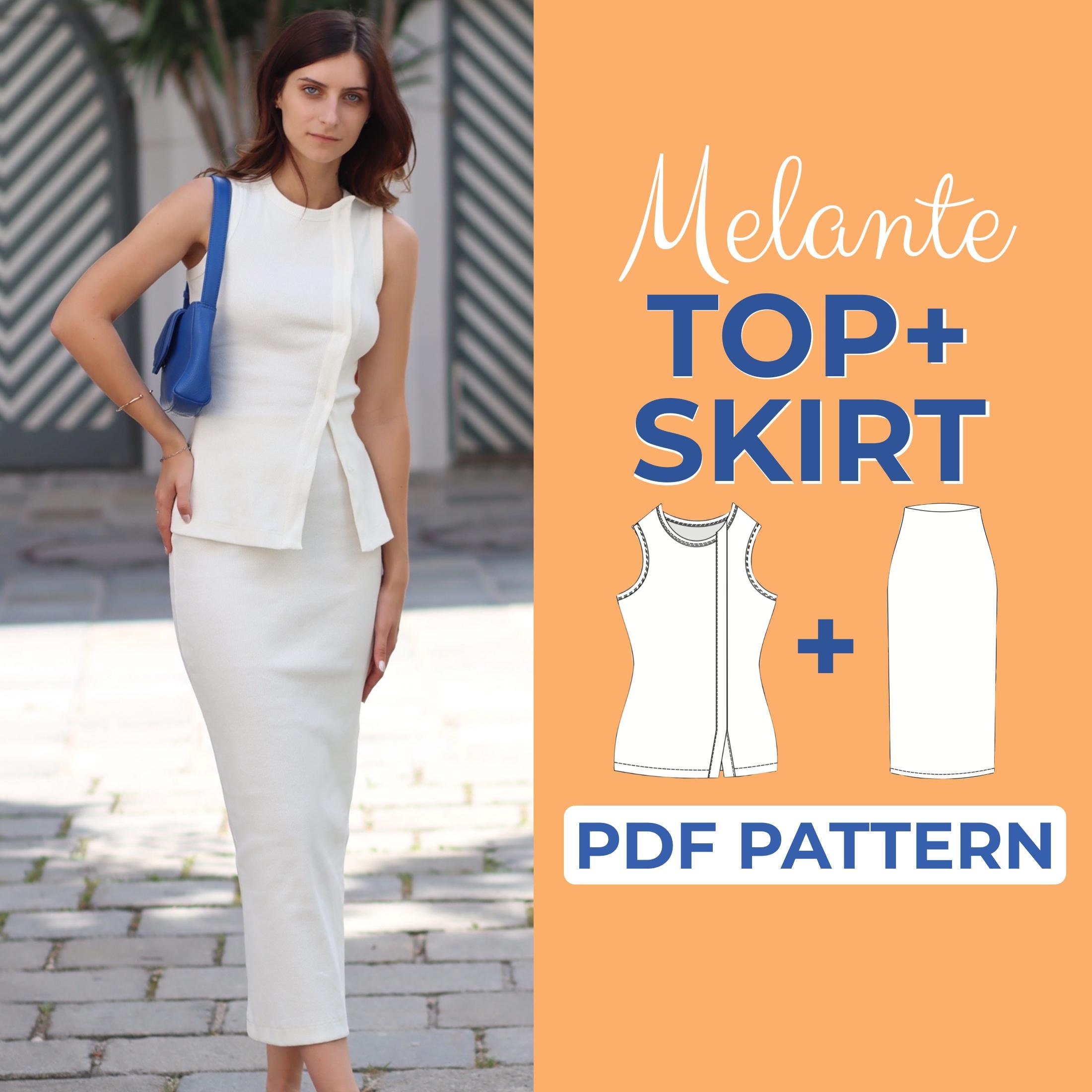 Top & Skirt Sewing Pattern Bundle | Sleeveless Button Down and Top Pencil Skirt | Pattern + Easy Instructions| XXS-XXXL | A0, A4, US-Letter