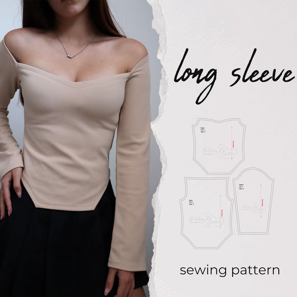 long sleeve shirt sewing pattern for girls tops - one shoulder top pattern - long sleeve pattern - easy dress pattern - bodysuit pattern PDF