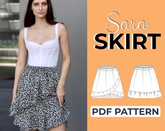 Flounce Skirt Sewing Pattern | Mini Wrap Skirt | Easy Beginner Pattern + Detailed Illustrated Tutorial | XXS - XXXL | A0, A4 & US Letter