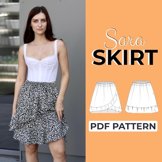 Flounce Skirt Sewing Pattern | Mini Wrap Skirt | Easy Beginner Pattern + Detailed Illustrated Tutorial | XXS - XXXL | A0, A4 & US Letter