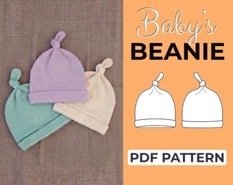 Baby Beanie Sewing Pattern | Newborn Baby Bonnet Hat | Easy Beginner Pattern + Easy Illustrated Tutorial | 0-3M to 2-3Y | A0, A4 & US Letter