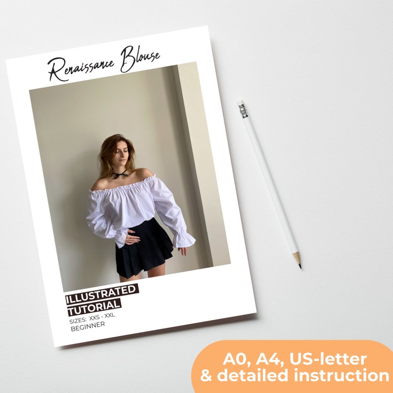 Renaissance Blouse Sewing Pattern, Romantic Off-Shoulder Top, XXS XXL, A0, A4 & US-Letter Detailed Instruction image 8