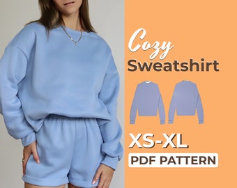 Casual Long Sleeve Sweatshirt | Comfy Crewneck | XS-XL | Detailed PDF Download in A0, A4 or Us Letter Size + detailed Video Tutorial