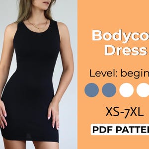 Bodycon Dress Pattern | Xs-7Xl PDF A0,A4,US-size | Midi dress pattern | Strech Dress Pattern | Sleeveless Dress | Formal Dress Pattern