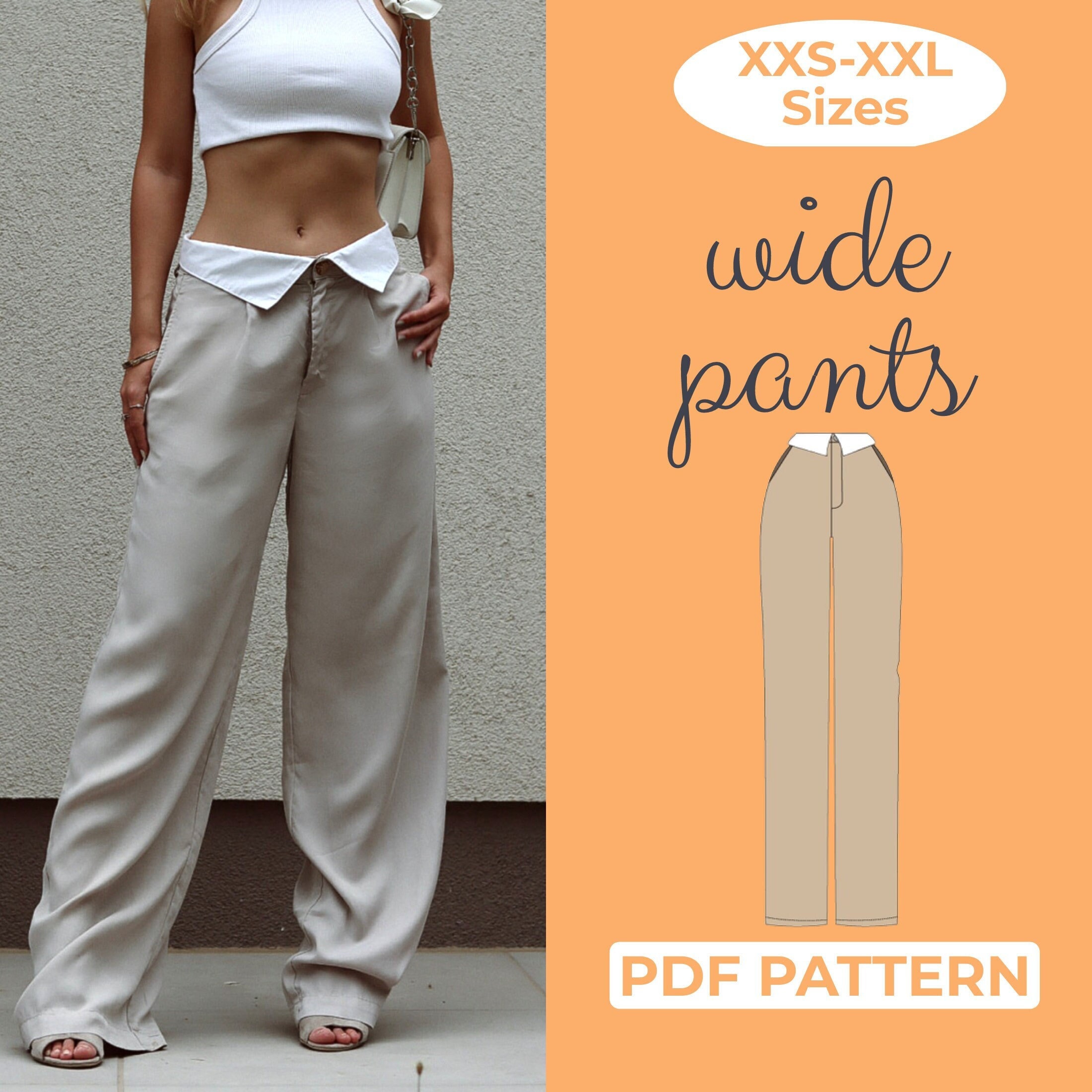 スラックス FLOWWE PATTERN WIDE PANTS Wide Leg Pants Sewing Pattern, High Waisted Trousers, Flare Leg