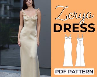 Ruffle Sleeve Dress Sewing Pattern | Wedding Guest Dress | Pattern + Detailed Illustrated Instruction | XXS - 7XL | A0, A4 & US-Letter
