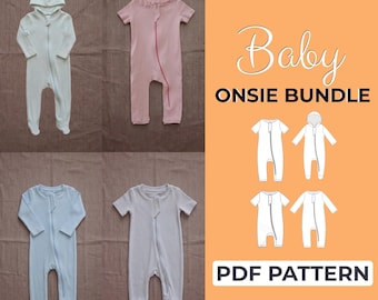 Baby Sewing Pattern Bundle 4 in 1 | Baby Romper Pattern, Newborn Outfit, Baby Bodysuit, Onesie & Overalls PDF Pattern | 0-3M to 2-3Y